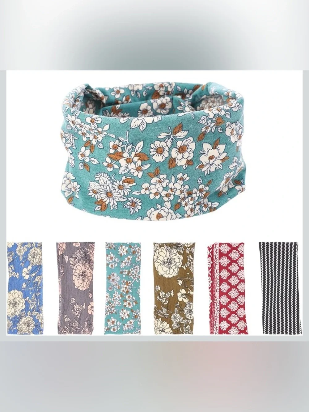 NWT Pack of 6 Unbranded Boho Floral Wide Nonslip Fabric Headbands